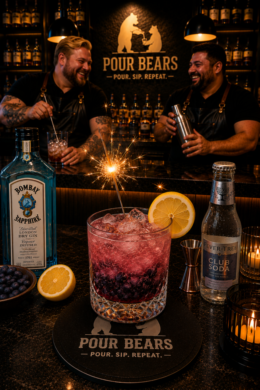 Blueberry Sparkler cocktail in a Rocks Glass